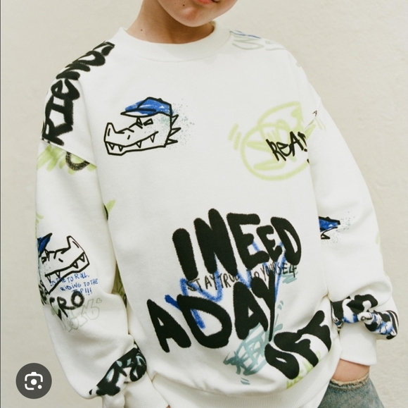 Zara Other - Kids Ivory Graffiti Sweatshirt “I Need a Day Off” Size 13-14 Years NWT ZARA